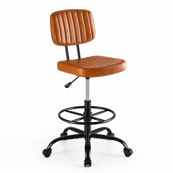 CONCETTA Armless Drafting Chair, Low Back Swivel Rolling for Adjustable Height, Office Chair with Footrest Ring, Brown