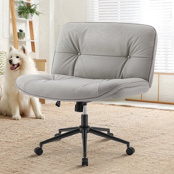 CONCETTA Armless Office Chair with Wheels - PU Leather Seat, Rocking Back, for Home Office and Bedroom, Khaki