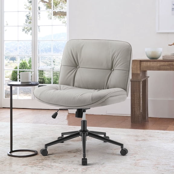 CONCETTA Armless Office Chair with Wheels - Swivel Rolling & 22° Rocking Recline, Wide PU Leather Seat, for Home Office Desk and Mobile Use, Gray