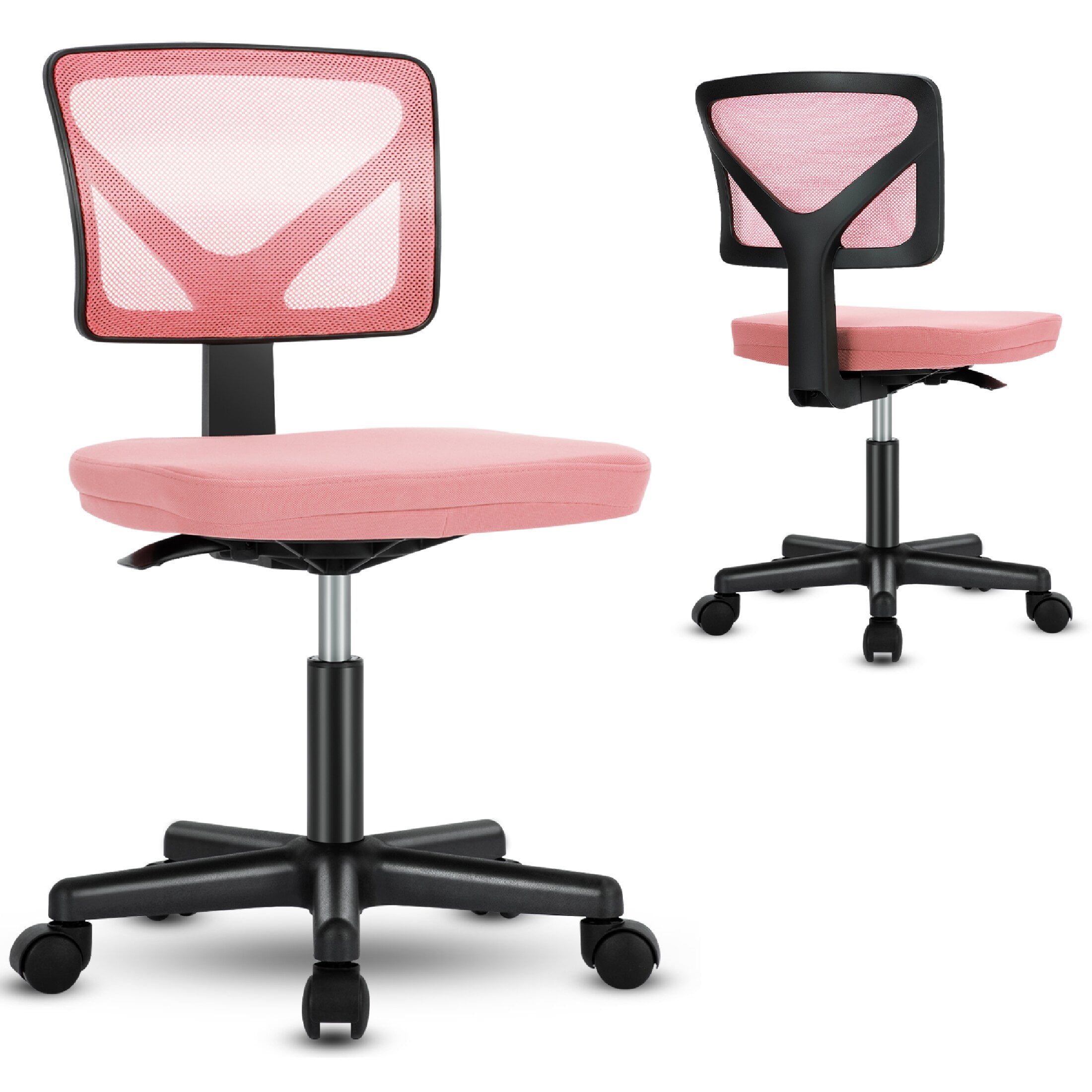 CONCETTA Armless Office Computer Desk Chair, Ergonomic Low-Back Mesh Rolling Work Swivel Chairs with Wheels, Pink