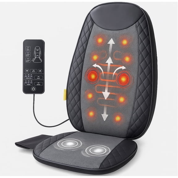 CONCETTA Back Heating Massage Mat, Vibrating for Pain Relief Deep Tissue for Home Office, Gift for Parents, Gray