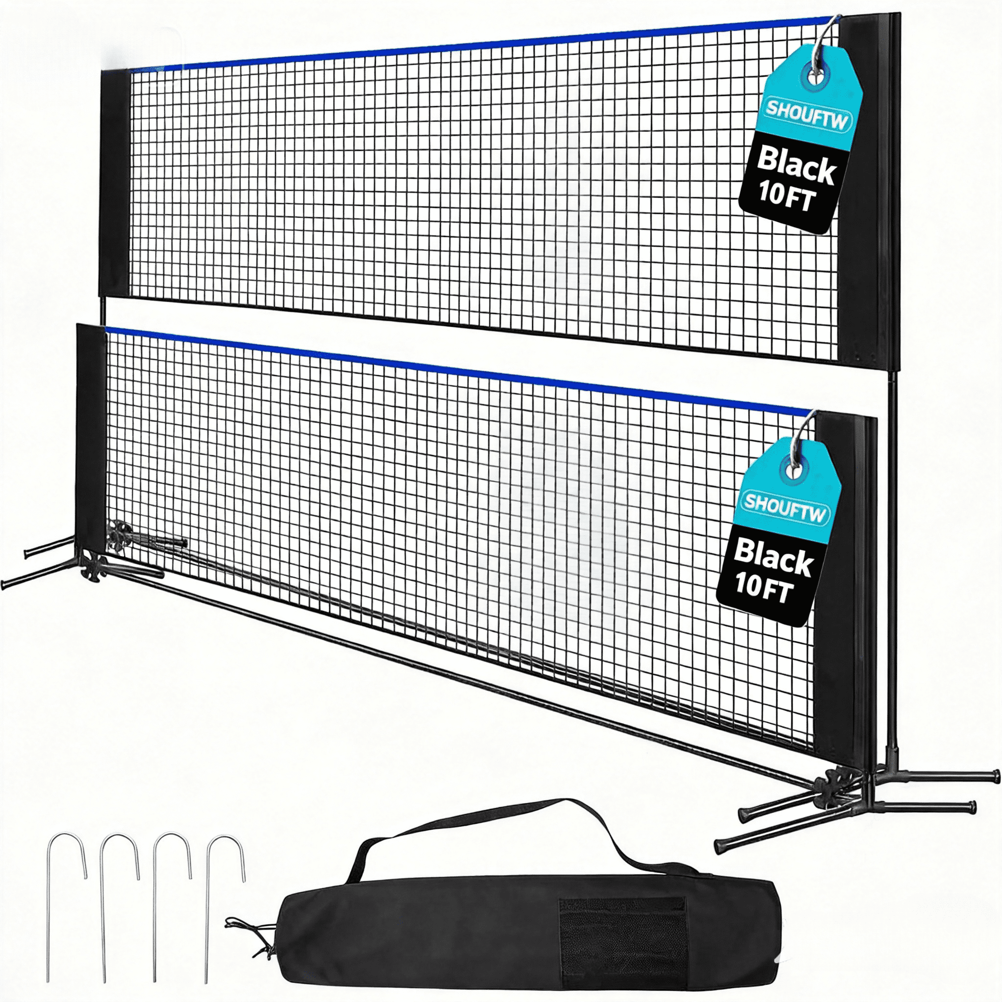 SHOUFTW Nylon Height Adjustable  Badminton Net with Carry Bag, Volleyball Net for Pool, Backyard Game Indoor Outdoor Use, Blue-black