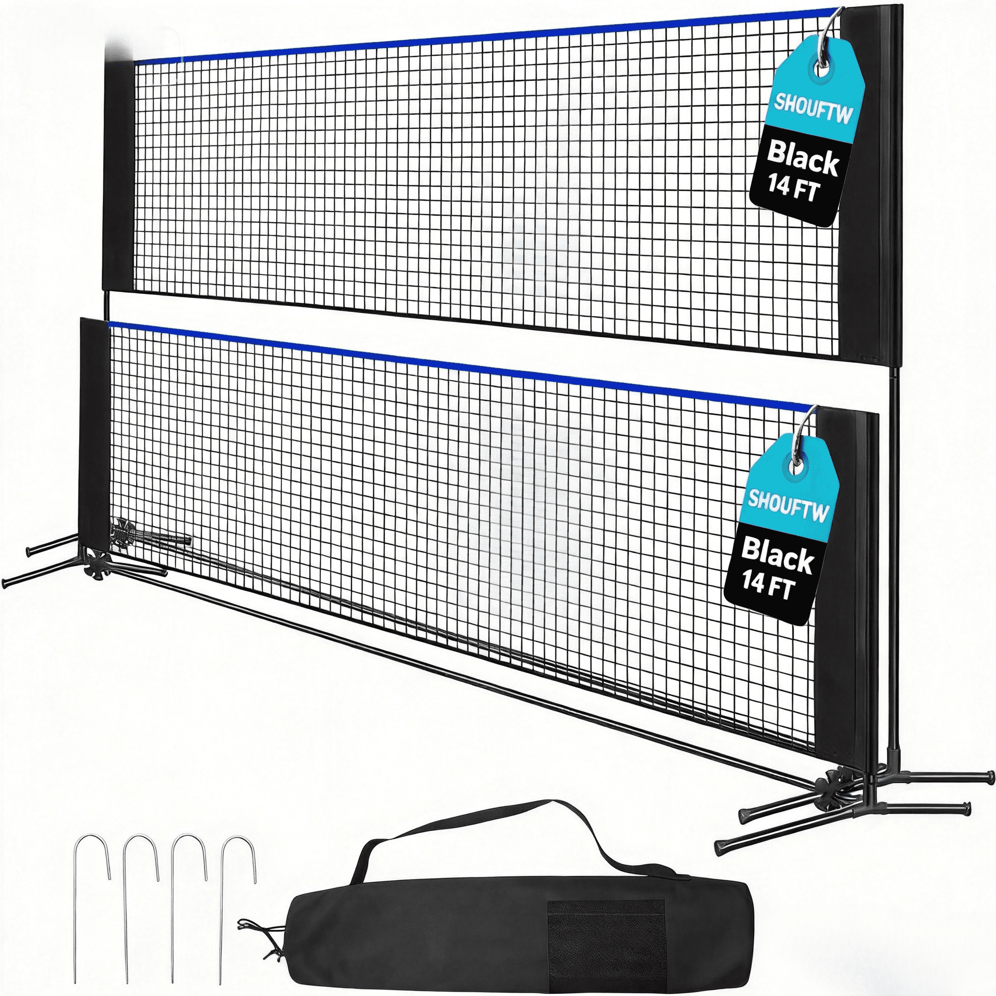 SHOUFTW Nylon Height Adjustable Badminton Net with Carry Bag, Volleyball Net for Pool, Backyard Game Indoor Outdoor Use, Blue-black