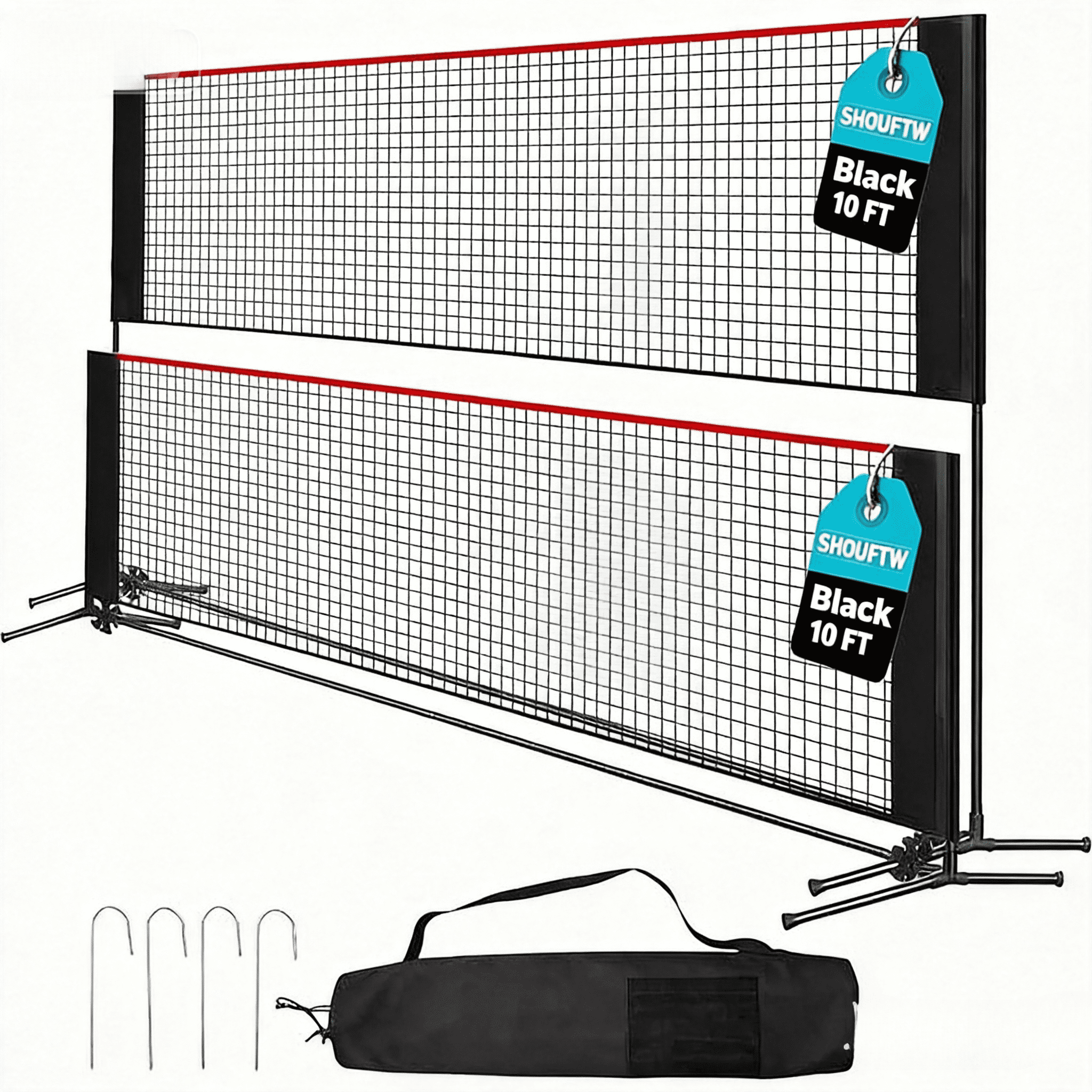 SHOUFTW Nylon Height Adjustable Badminton Net with Carry Bag, Volleyball Net for Pool, Backyard Game Indoor Outdoor Use, Red-black