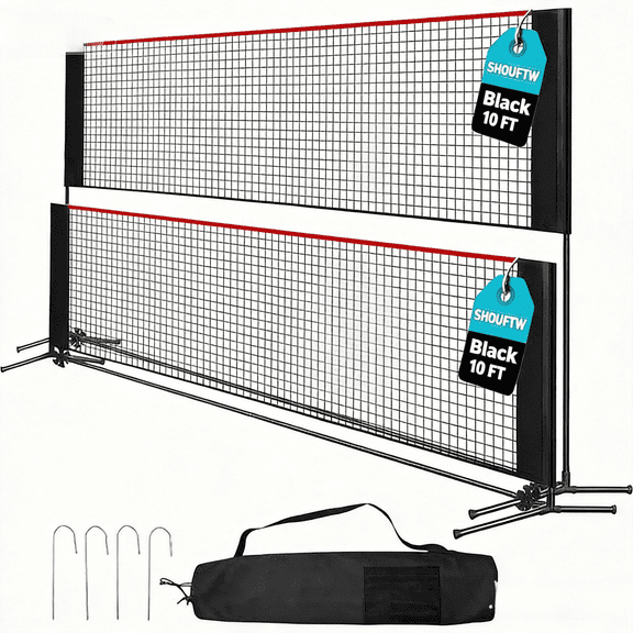 SHOUFTW Nylon Height Adjustable Badminton Net with Carry Bag, Volleyball Net for Pool, Backyard Game Indoor Outdoor Use, Red-black
