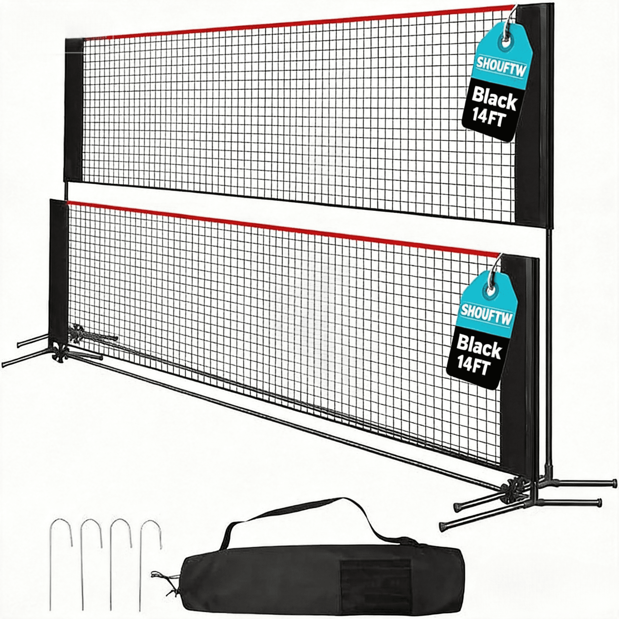 SHOUFTW Nylon Height Adjustable Badminton Net with Carry Bag, Volleyball Net for Pool, Backyard Game Indoor Outdoor Use, Red-black