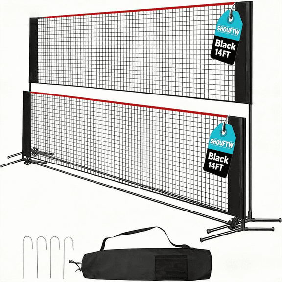 SHOUFTW Nylon Height Adjustable Badminton Net with Carry Bag, Volleyball Net for Pool, Backyard Game Indoor Outdoor Use, Red-black