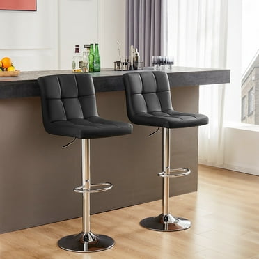 CONCETTA Bar Stools - Set of 2 Adjustable Swivel PU Leather Counter Seats, Black