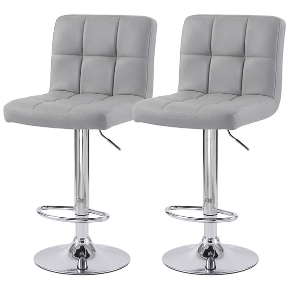 CONCETTA Bar Stools - Set of 2 Adjustable Swivel PU Leather Counter Seats, Gray