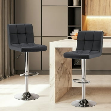 CONCETTA Bar Stools - Set of 4 Adjustable Swivel PU Leather Counter Seats, Black