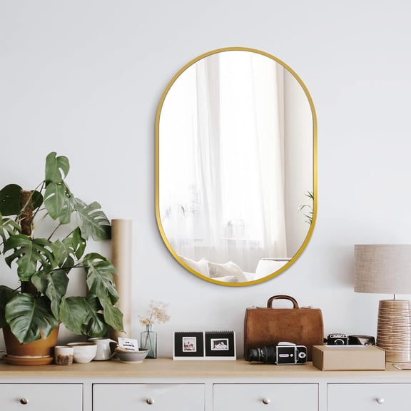 CONCETTA Bathroom Mirror, Oval Wall Mirror with Anti-Rust Metal Frame, Tempered Glass, Morden Vanity Mirror for Over Sink, Entryway, Living Room, Bedroom, Horizontal or Vertical(20" x 30", Gold)