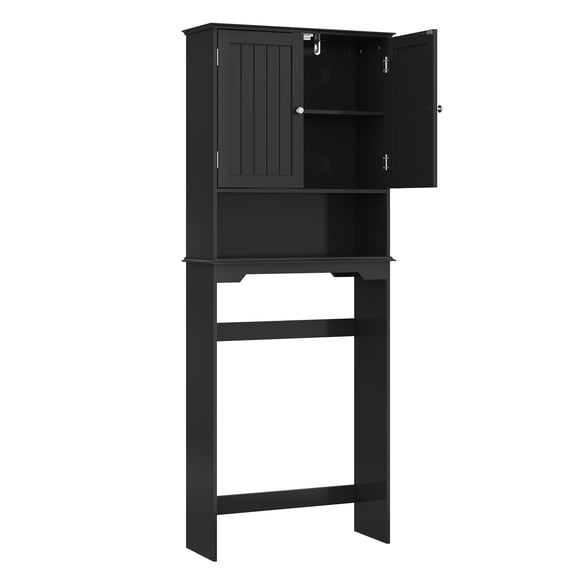 CONCETTA Black Over The Toilet Cabinet for Bathroom, Space Saver Storage with Quiet Magnetic Doors & Adjustable Bottom Stabilizer