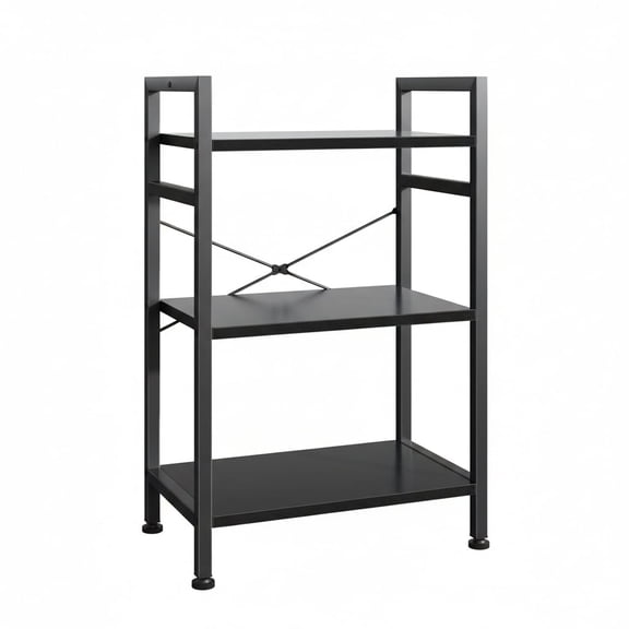 CONCETTA Bookshelf, 3-Tier Small Industrial Storage Shelf & Shelves, Metal Bookcase for Home Office, Living Room, Bedroom, Black