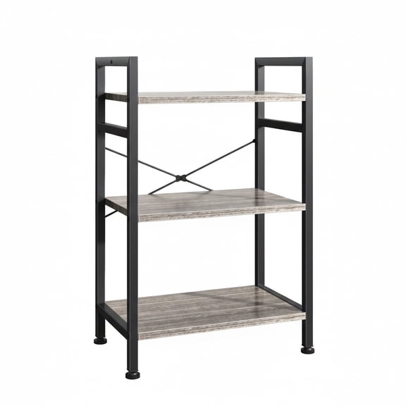 CONCETTA Bookshelf, 3-Tier Small Industrial Storage Shelf & Shelves, Metal Bookcase for Home Office, Living Room, Bedroom, Wood Gray