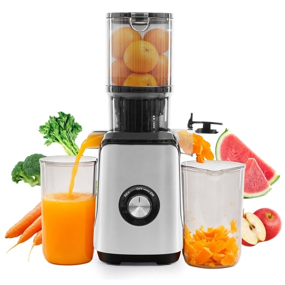 CONCETTA Cold Press Juicer, 4.25" Wide Feed Chute, Slow Juicer for Whole Fruits & Vegetables, High Juice Yield,Sliver