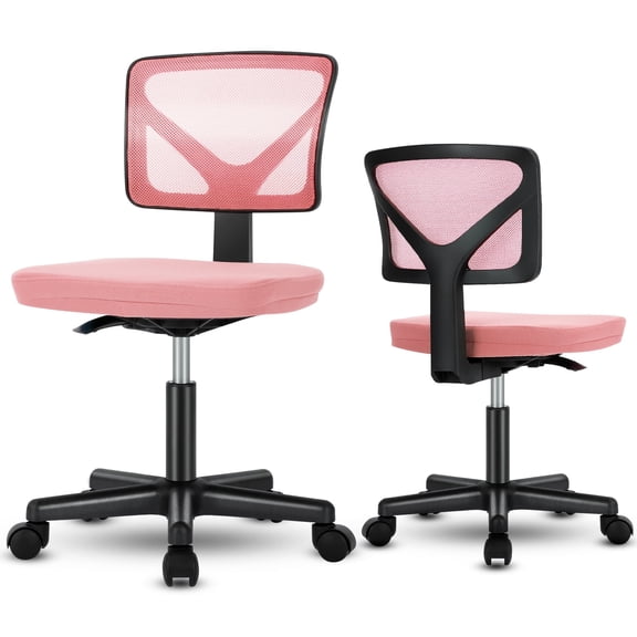 CONCETTA Compact Ergonomic Mesh Office Chair – Armless Swivel Design, Adjustable Height, Ideal for Small Spaces, Pink