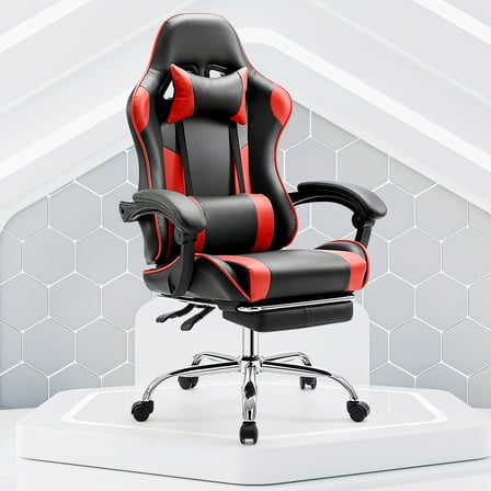 CONCETTA Computer Chair with Footrest and Lumbar Support, Home Offfice Chair, Black and Red