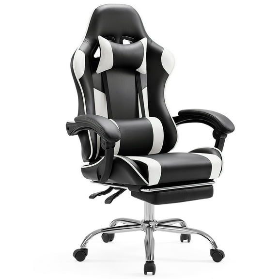 CONCETTA Computer Chair with Footrest and Lumbar Support, Home Offfice Chair, Black and White