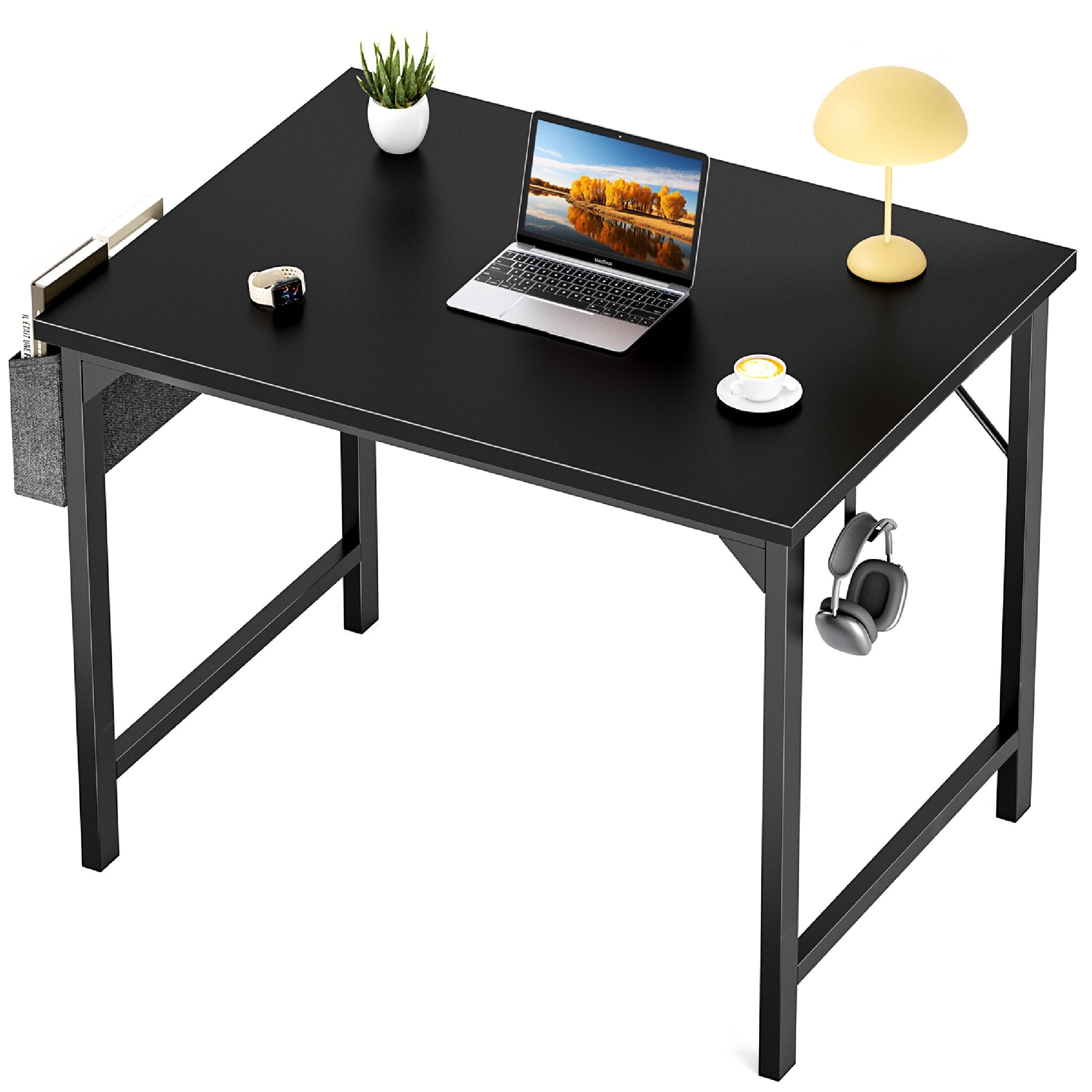 CONCETTA Computer Desk 31 Inch, Simple Farmhouse Table With Storage Bag & Headphone Hooks, Black