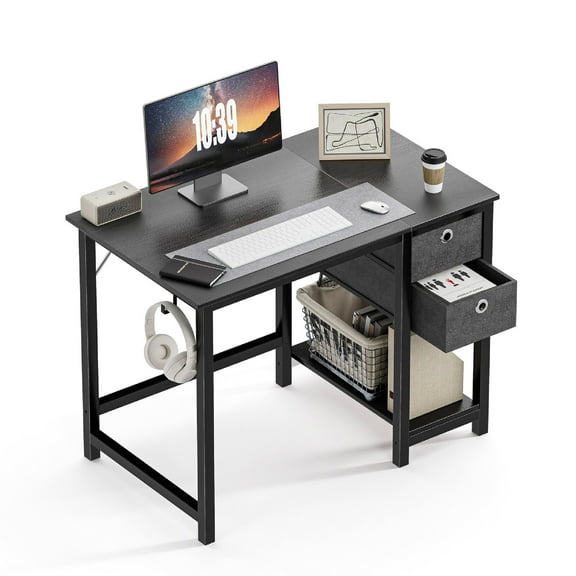 CONCETTA Computer Desk with Storage Drawers, For Office Home Bedroom, With 2-Tier Drawer, 40 Inch - Black