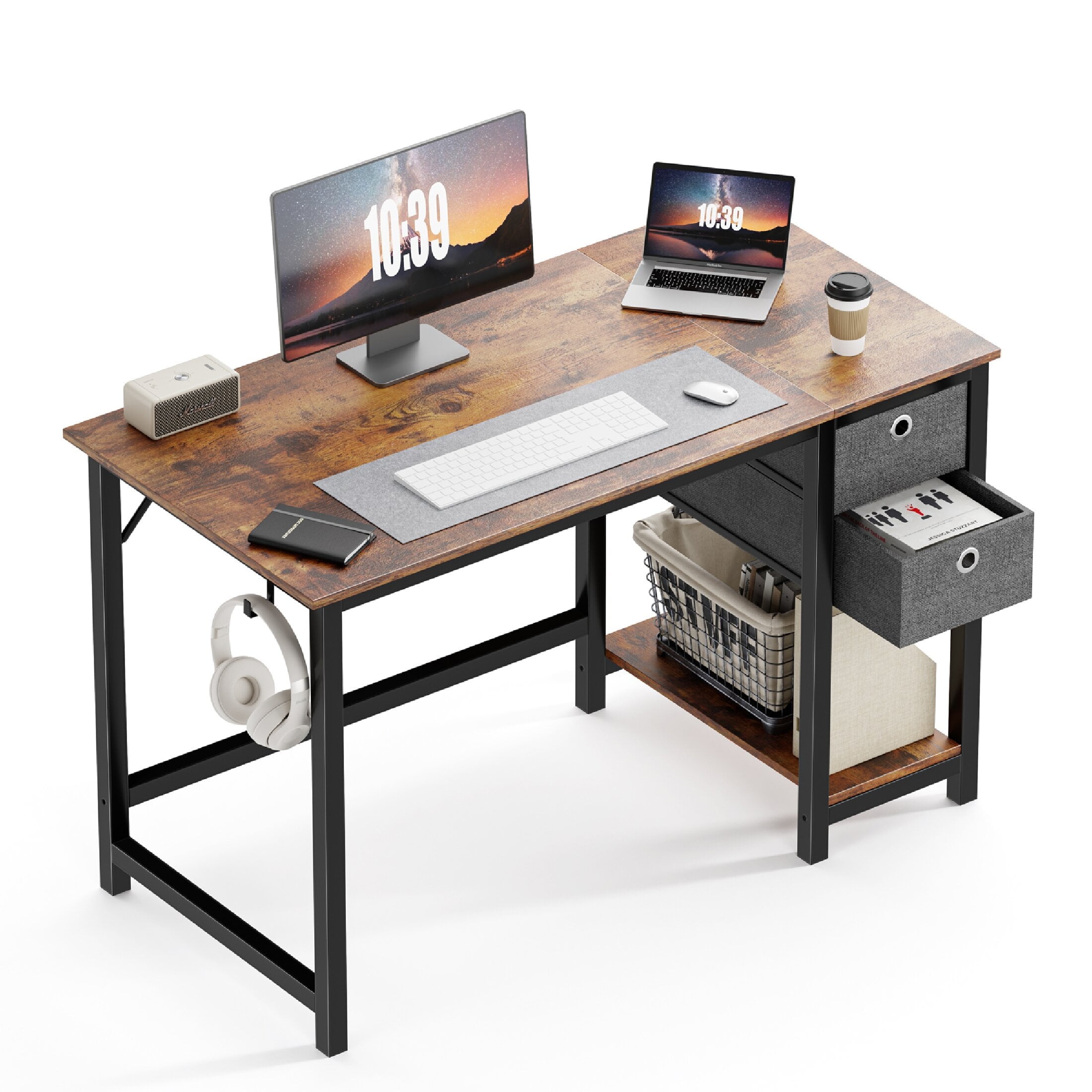CONCETTA Computer Desk with Storage Drawers, For Office Home Bedroom, With 2-Tier Drawer, 47 Inch - Brown