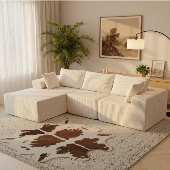 edx Convertible Sectional Couches Comfy Fluffy 4 Seat Memory Foam Sectional Sofa Upholstered Couches for Living Room Bedroom,No Assembly Required, Left Facing Chaise Beige