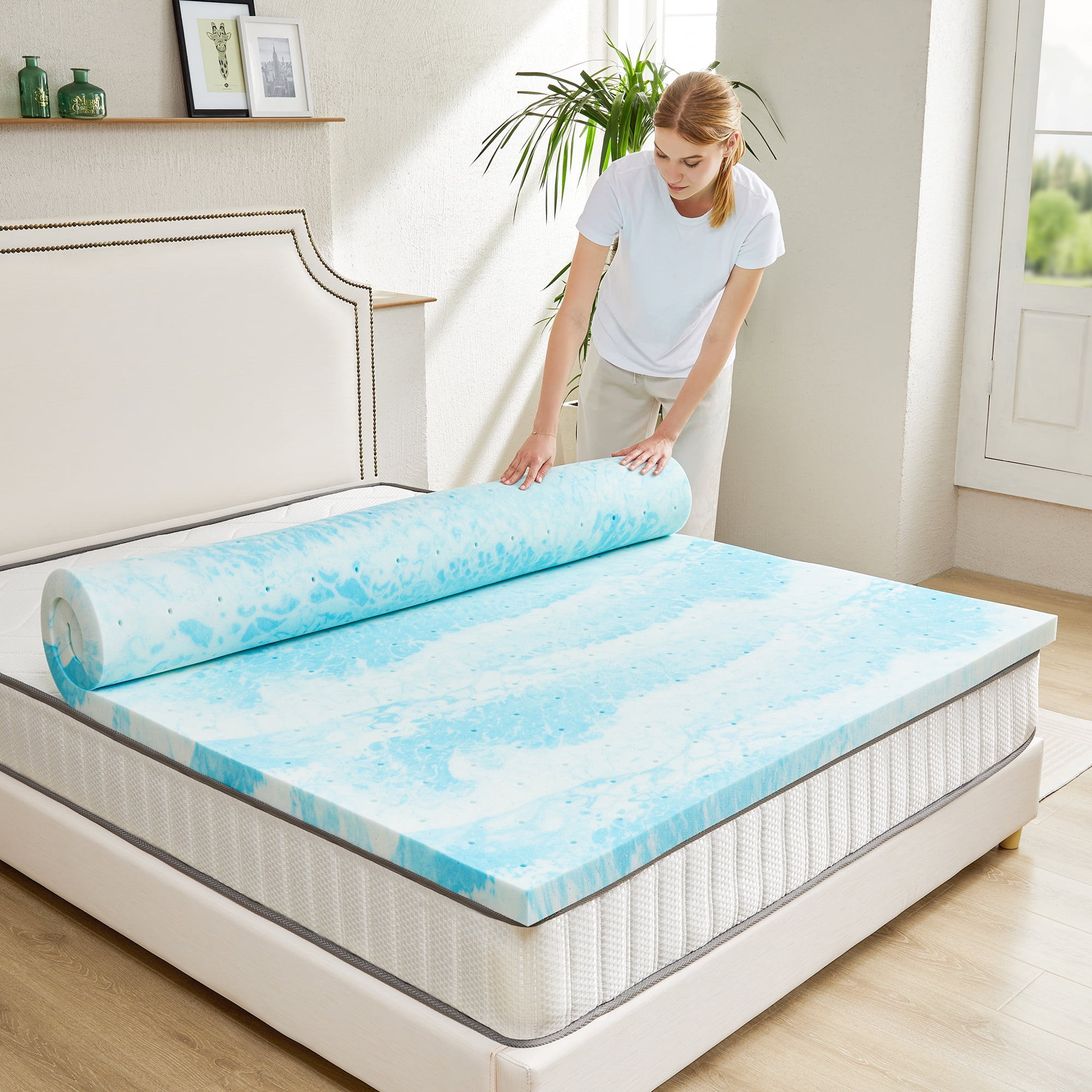 CONCETTA Cooling Gel Memory Foam Mattress Topper, 2 Inch Twin, Pressure Relief for Back Pain, CertiPUR-US Certified Comfort Enhancer