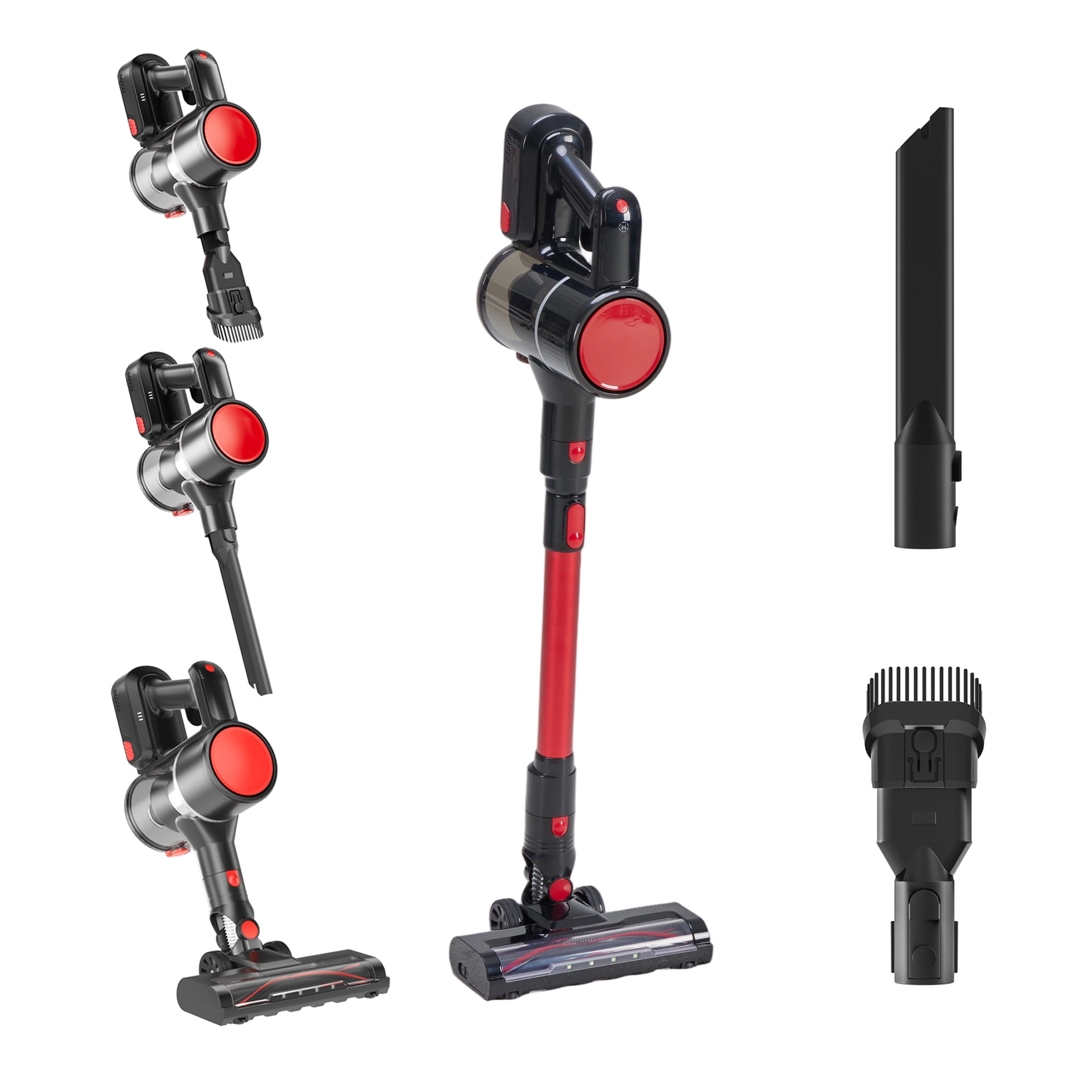 CONCETTA Cordless Vacuum Cleaner with Self-Standing, LED Screen, Lightweight Powerful Suction, 6-in-1 Rechargeable for Home Carpets, Pet Hair, Hardwood Floors, Black Red