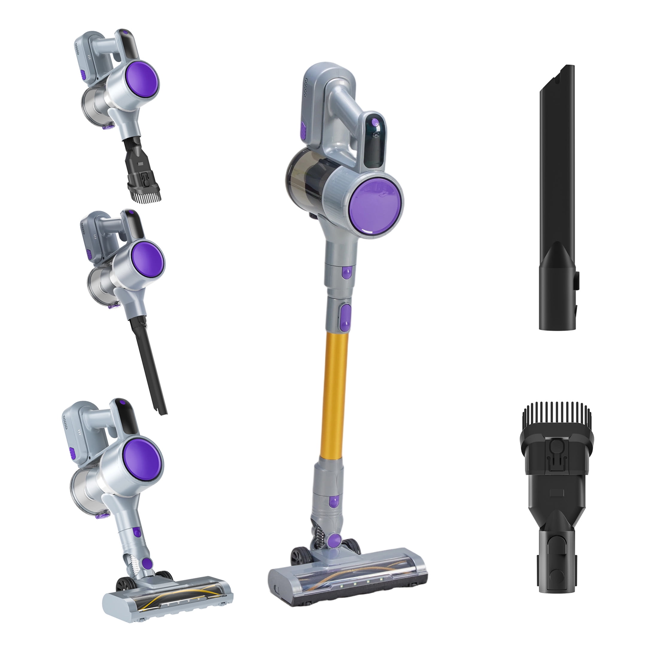 CONCETTA Cordless Vacuum Cleaner with Self-Standing, LED Screen, Lightweight Powerful Suction, 6-in-1 Rechargeable for Home Carpets, Pet Hair, Hardwood Floors, Purple Yellow