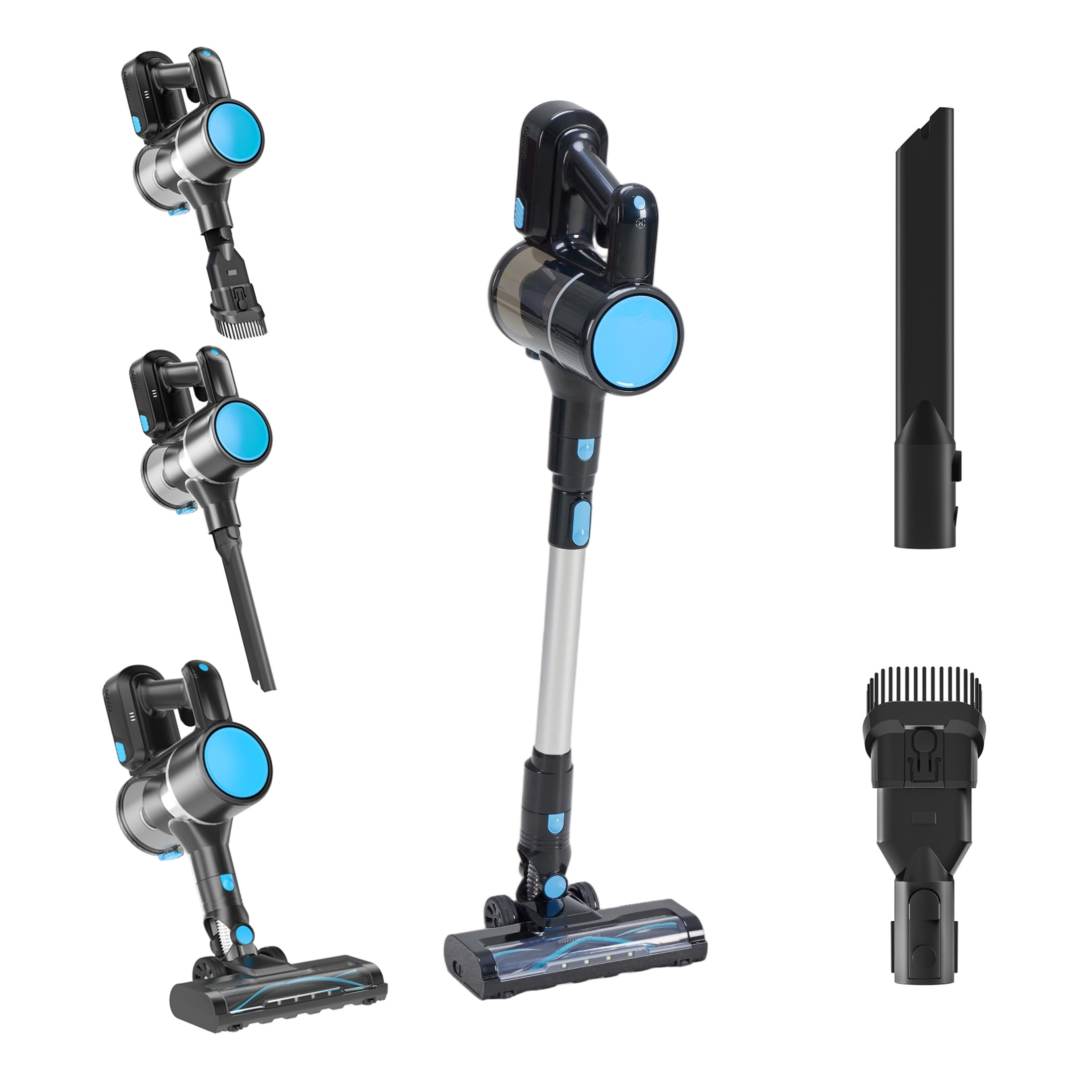 CONCETTA Cordless Vacuum Cleaner with Self-Standing, LED Screen, Lightweight Powerful Suction, 6-in-1 Rechargeable for Home Carpets, Pet Hair, Hardwood Floors, Silver Blue
