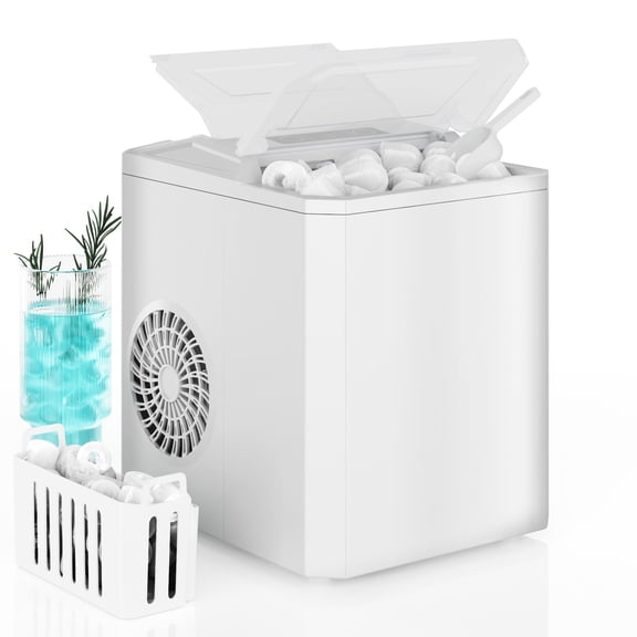 CONCETTA Countertop Ice Maker, 9pcs in 6 Mins, 26lbs/24H ,Bullet Ice Maker with Ice Scoop and Basket, White