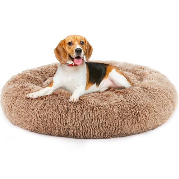 CONCETTA Cozy Nest Dog Bed – Soft Plush Anti-Anxiety Donut Design, 24 Inch, Machine Washable, Brown
