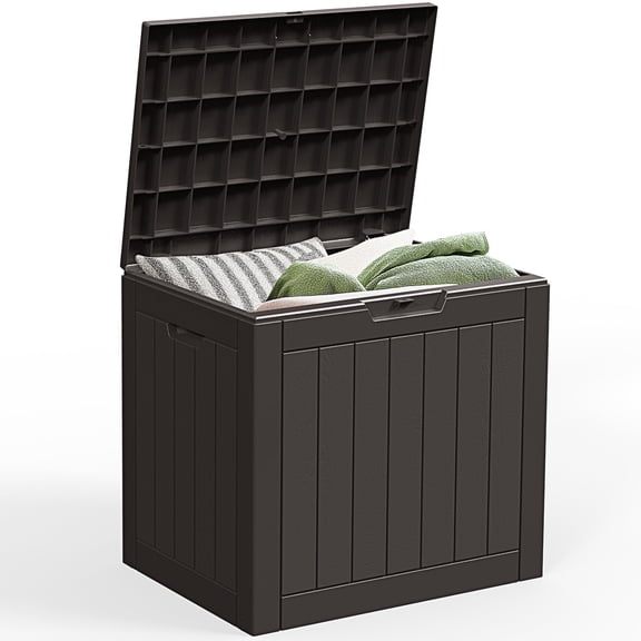 SHOUFTW 31-Gallon Waterproof Deck Box, UV-Resistant Resin Outdoor Storage, Lockable Wide-Opening Lid, Garden Patio Storage Bench, Brown