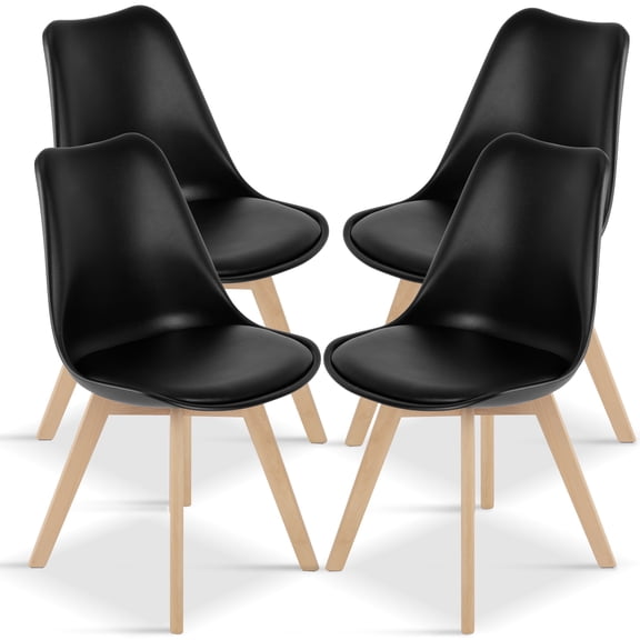 CONCETTA Set of 4 Dining Chairs with Padded Seats & Wooden Legs for Kitchen or Living Room, Black