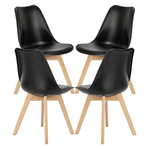 CONCETTA Set of 4 Dining Chairs with Padded Seats & Wooden Legs for Kitchen or Living Room, Black