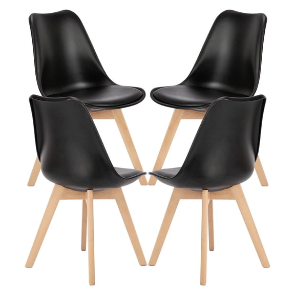 CONCETTA Set of 4 Dining Chairs with Padded Seats & Wooden Legs for Kitchen or Living Room, Black