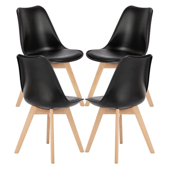 CONCETTA Set of 4 Dining Chairs with Padded Seats & Wooden Legs for Kitchen or Living Room, Black
