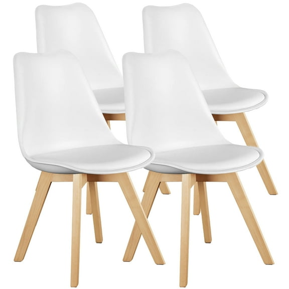 CONCETTA Set of 4 Dining Chairs with Padded Seats & Wooden Legs for Kitchen or Living Room, White