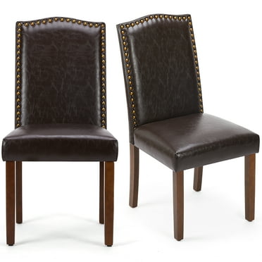 CONCETTA Dining Chairs Set of 2, Upholstered Fabric Kitchen Room Chairs, PU Leather, Brown