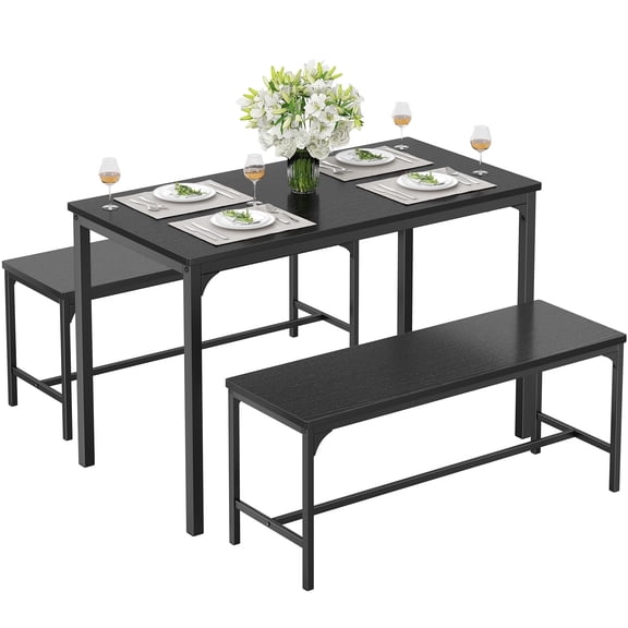 CONCETTA 3-Piece Dining Table Set with 1 Table,2 benches,Space-Saving Small Dining Set for 2–4 People for Apartment, Daily Meals & Bistro, Gray