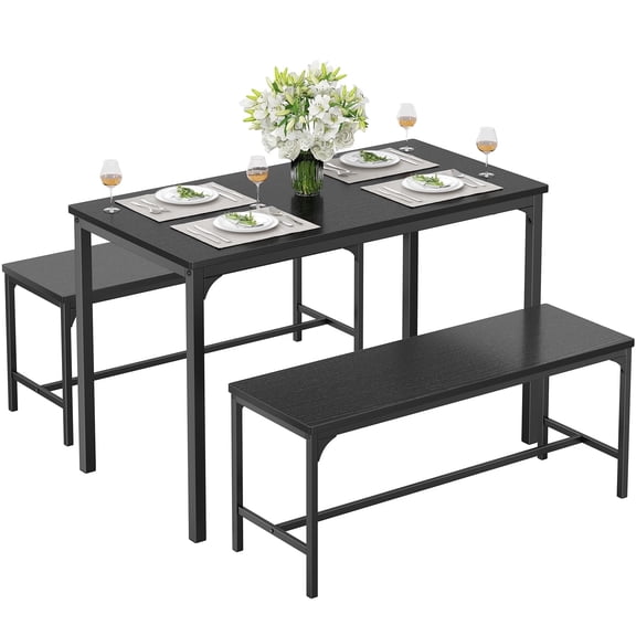 CONCETTA 3-Piece Dining Table Set with 1 Table,2 benches,Space-Saving Small Dining Set for 2–4 People for Apartment, Daily Meals & Bistro, Gray