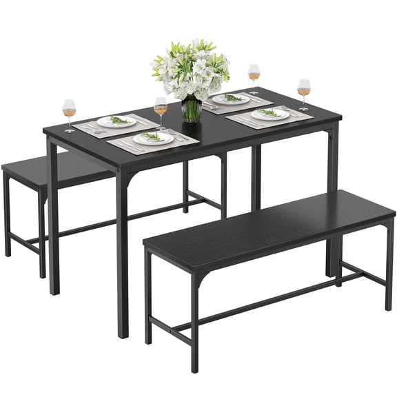 CONCETTA 3-Piece Dining Table Set with 1 Table,2 benches,Space-Saving Small Dining Set for 2–4 People for Apartment, Daily Meals & Bistro, Gray