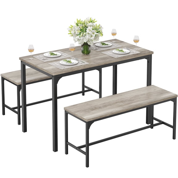CONCETTA 3-Piece Dining Table Set with 1 Table,2 benches,Space-Saving Small Dining Set for 2–4 People for Apartment, Daily Meals & Bistro, Gray