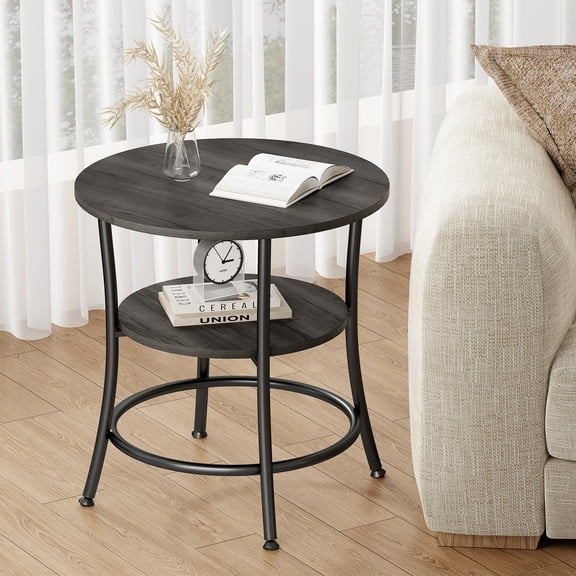 CONCETTA 2-Tier Small Round Side Table, Bedside Nightstand with Sturdy 70lbs Top Capacity, End Table for Living Room, Bed Room & Small Spaces,Gray