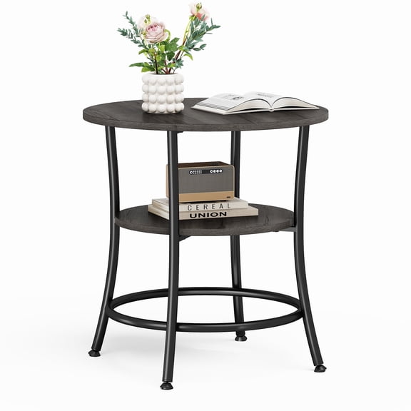 CONCETTA 2-Tier Small Round Side Table, Bedside Nightstand with Sturdy 70lbs Top Capacity, End Table for Living Room, Bed Room & Small Spaces,Gray