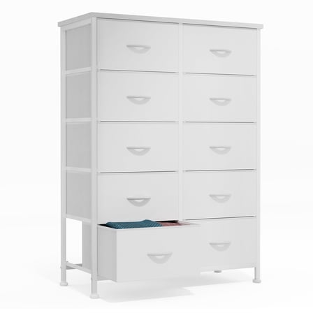 CONCETTA 10-Drawer Fabric Dresser Storage Chest for Bedroom, Closet, Entryway, Storage Furniture for Adults, White