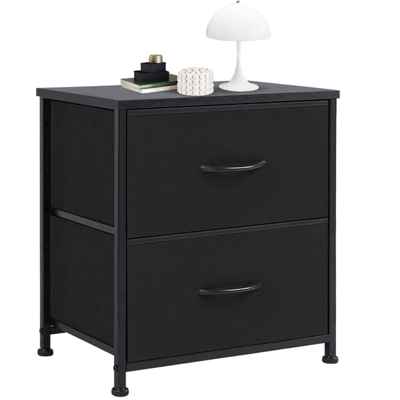 CONCETTA 2-Drawer Fabric Storage Dresser, Nightstand Bedside End Table for Bedroom, Dorm, Small Space, Storage Furniture for Adults, Black
