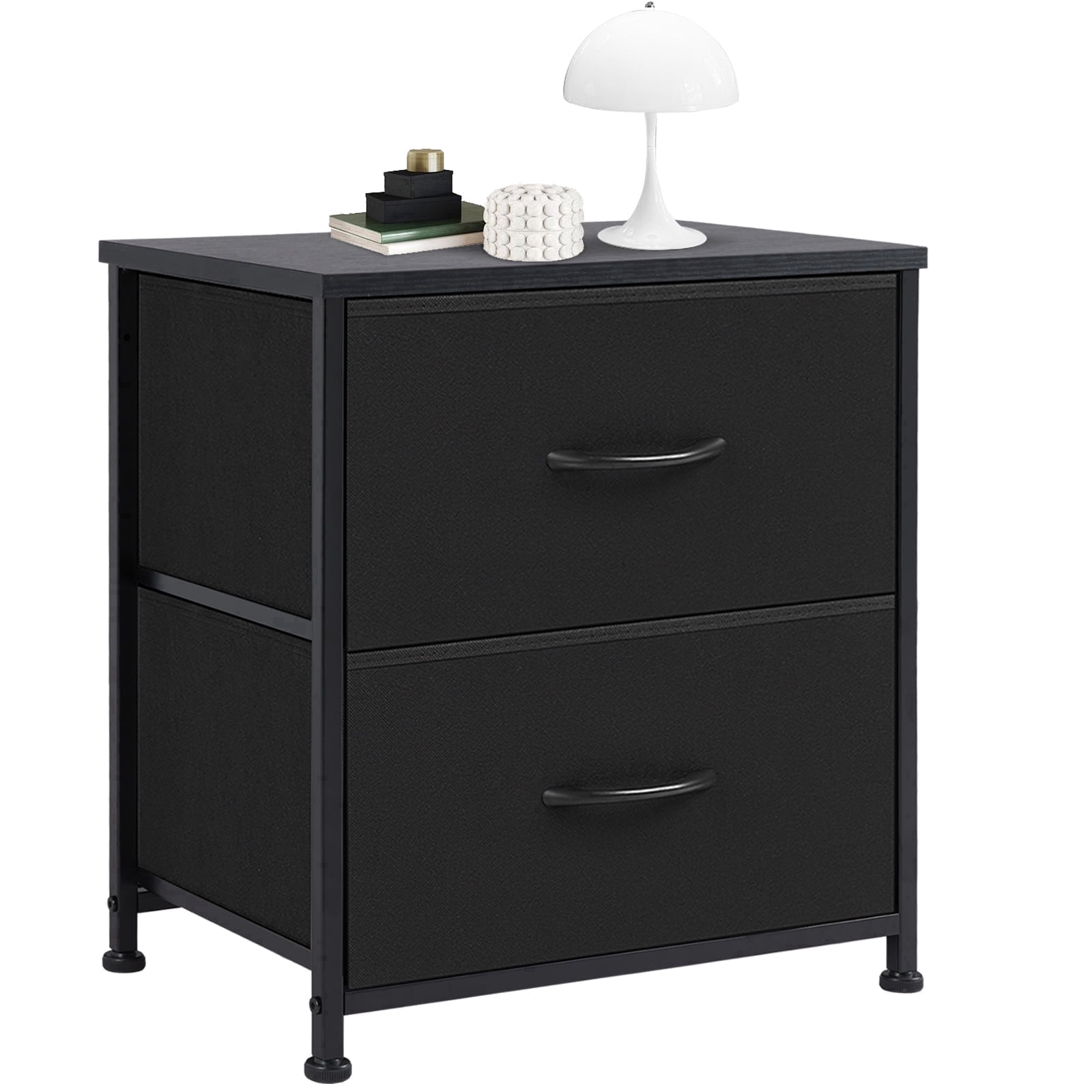 CONCETTA 2-Drawer Fabric Storage Dresser, Nightstand Bedside End Table for Bedroom, Dorm, Small Space, Storage Furniture for Adults, Black