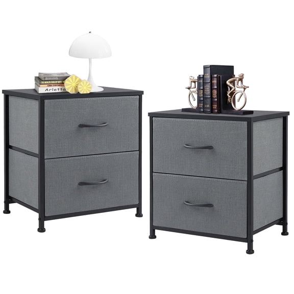 CONCETTA 2-Drawer Fabric Storage Dresser, Nightstand for Bedroom, Closet, Storage Furniture for Adults, Gray, 2-Pack