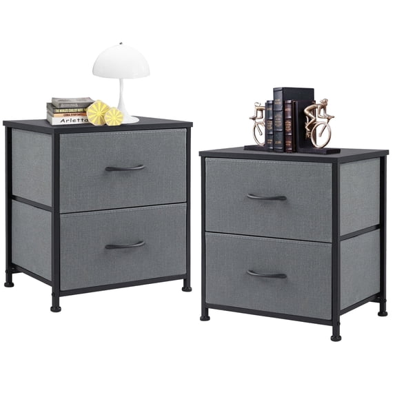CONCETTA 2-Drawer Fabric Storage Dresser, Nightstand for Bedroom, Closet, Storage Furniture for Adults, Gray, 2-Pack